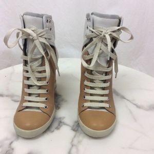 See by Chloé  Creme Lace Up Leather Sneaker Wedge